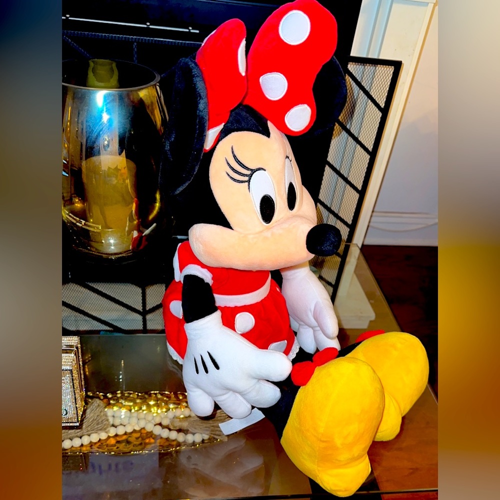 Disney Parks Plush Minnie Mouse Stuffed Animal Red White Polka Dots 15"